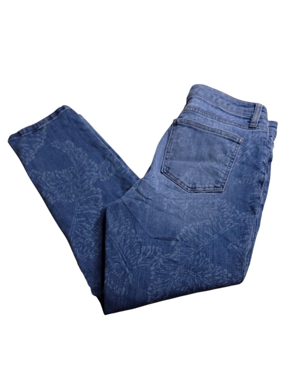 Chaps Madden Capri Blue Denim Jeans Womens 6 Palm Leaf Print Casual Style